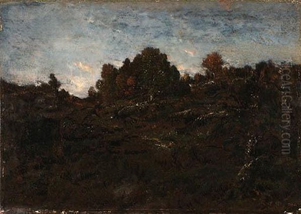 Sentier Du Jean-de-paris, Crpuscule (platire En Fort Defontainebleau)
Signed 'th Rousseau.' (lower Left), And Stamped With Initials'th.r' (lugt 2437; Lower Right) Oil Painting by Theodore Rousseau