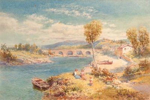 Figures Resting Beside A River, On The Island Of Zante, The Ionianislands Oil Painting by Charles Rowbotham