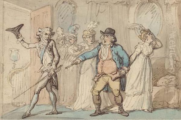 Lord Tellaman Being Rudely Dismissed By Squire Western Oil Painting by Thomas Rowlandson