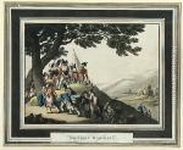 Two Aquatints By Schutz, Later Hand Coloured, Soldiers Marching And Soldiers Cooking Oil Painting by Thomas Rowlandson