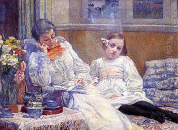 His wife Maria and daughter Elisabeth Oil Painting by Theo van Rysselberghe