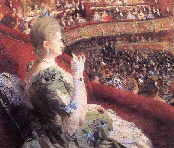 Madame Edmond Picard in Her Box at Theatre de la Monnaie Oil Painting by Theo van Rysselberghe