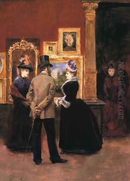 Ladies with a Gentleman in a Top Hat Oil Painting by Julius LeBlanc Stewart