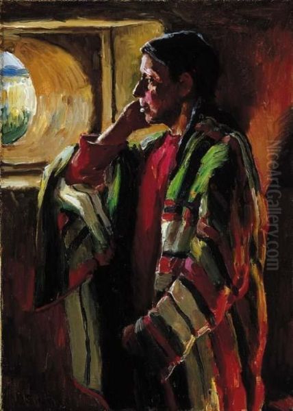 At A Pueblo Window by Joseph Henry Sharp