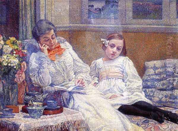 Madame Theo van Rysselberghe and Her Daughter Oil Painting by Theo van Rysselberghe