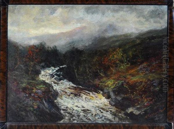 A Misty Moorland River Oil Painting by John Falconar Slater