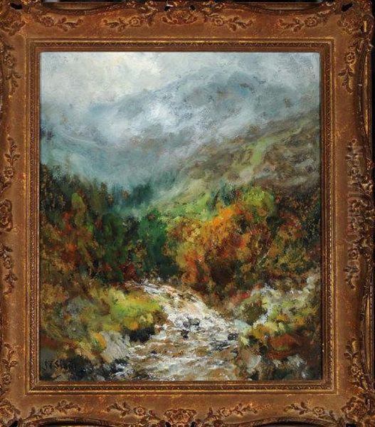 A Mountain Torrent Oil Painting by John Falconar Slater