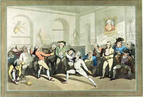 Mr H Angelos Fencing Academy, engraved by Charles Rosenberg, 1791 Oil Painting by Thomas Rowlandson