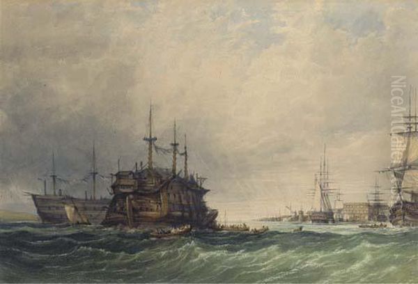 Hulks Lying In The Medway Oil Painting by William Clarkson Stanfield