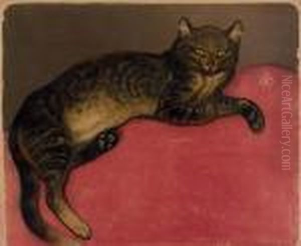 L'hiver, Chat Sur Un Coussin Oil Painting by Theophile Alexandre Steinlen