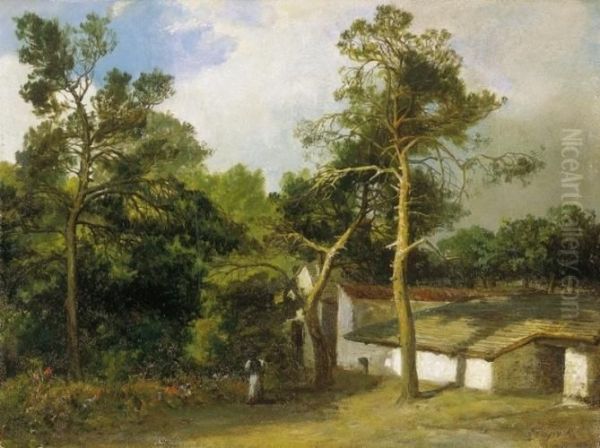 The Yard Of A Farm Oil Painting by Karoly Telepy