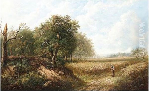 Walking Through The Fields, Signed, Oil On Canvas, 58.5 X 91 Cm.; 23 X 36 In Oil Painting by Joseph Thors