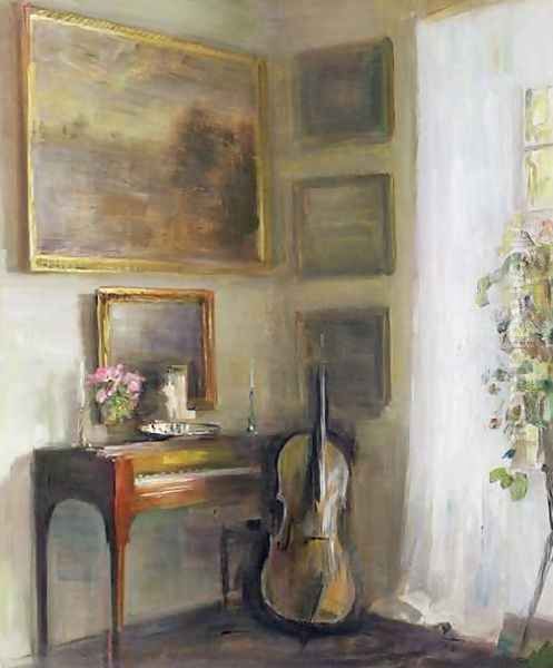 Interior with Cello and Spinet Oil Painting by Carl Vilhelm Holsoe