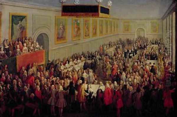 Feast given after the Coronation of Louis XV 1710-74 at the Palais Archiepiscopal in Rheims 25th October 1722 1722 Oil Painting by Pierre-Denis Martin