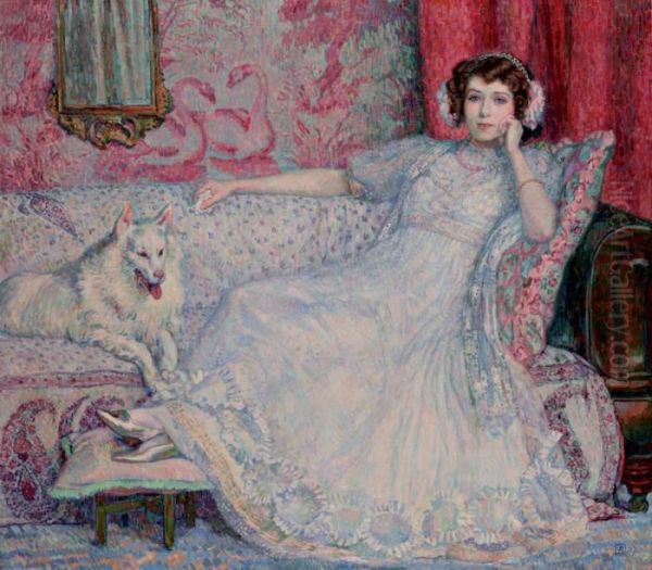 Portrait D'helene Keller, La Dame En Blanc Oil Painting by Theo van Rysselberghe