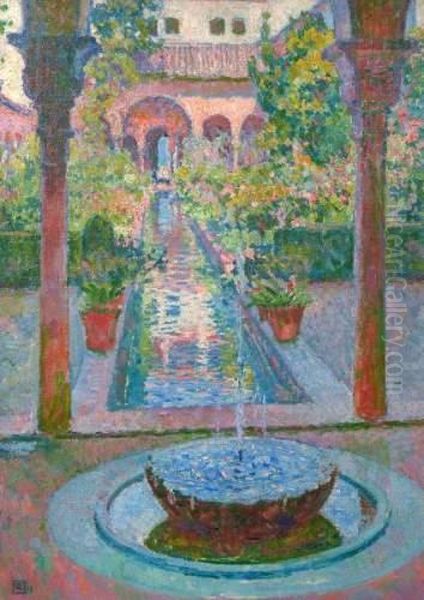 Les Jardins Du Generalife A Grenade Oil Painting by Theo van Rysselberghe