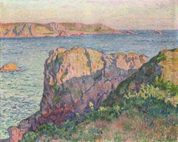 Falaises, Bord De Mer Oil Painting by Theo van Rysselberghe