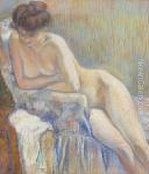 Nu Assis Aux Bras Croises Oil Painting by Theo van Rysselberghe