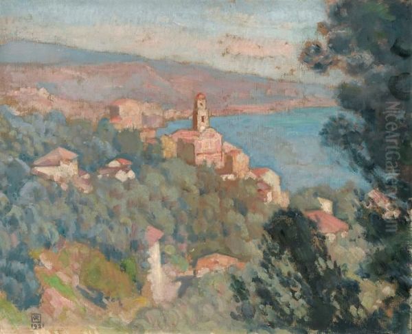 Le Village De La Mortola (vu Depuis La Route De Grimaldi) (italie 1921) Oil Painting by Theo van Rysselberghe