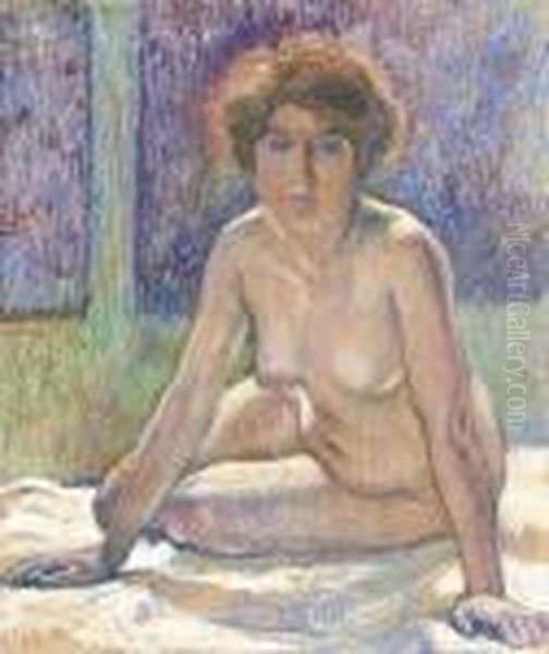 Nu Assis S'appuyant Sur Les Mains Oil Painting by Theo van Rysselberghe