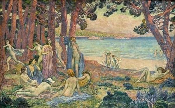 Baigneuses Au Bord De L'eau, Vers 1908-1909 Oil Painting by Theo van Rysselberghe