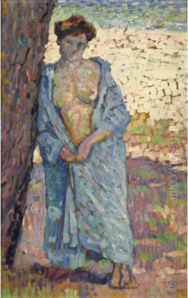 Jeune Femme Au Peignoir Bleu Oil Painting by Theo van Rysselberghe