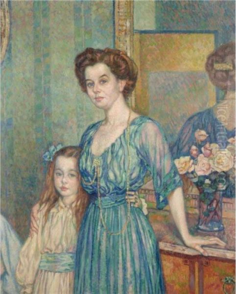 Mme Von Bodenhausen Avec Un Enfant Oil Painting by Theo van Rysselberghe