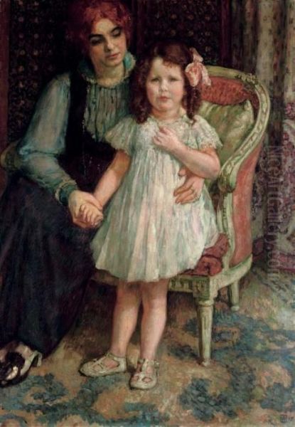 Portrait De Madame Goldner-max Et Sa Fille Juliette Oil Painting by Theo van Rysselberghe