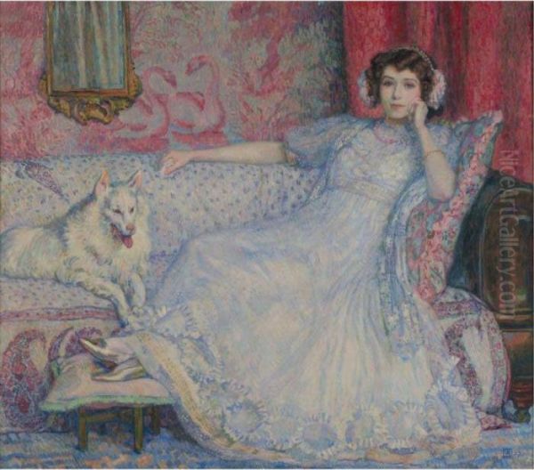 La Dame En Blanc (portrait De Madame Helene Keller) Oil Painting by Theo van Rysselberghe