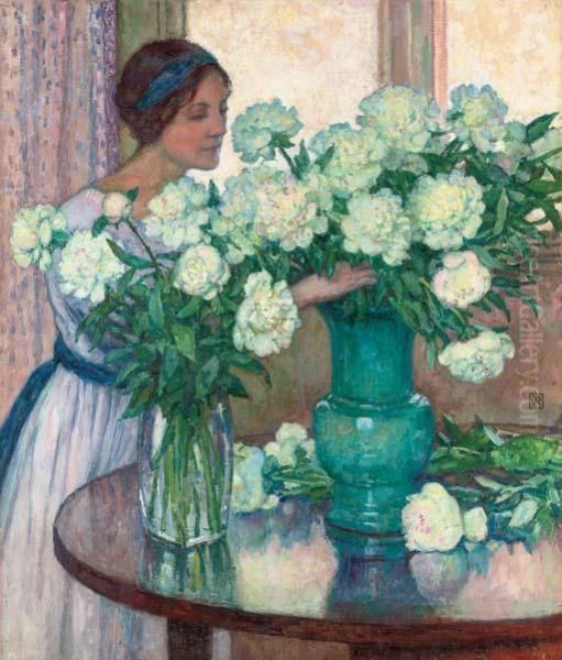 Les Pivoines Blanches Oil Painting by Theo van Rysselberghe