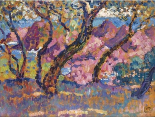 A L'ombre Des Pins Oil Painting by Theo van Rysselberghe