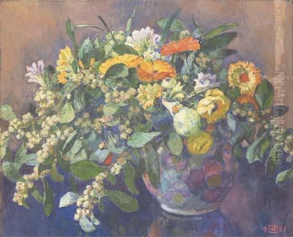 Vase De Fleurs Oil Painting by Theo van Rysselberghe