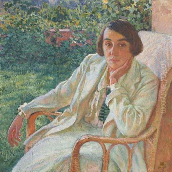 Elisabeth Van Rysselberghe Au Siege En Rotin Oil Painting by Theo van Rysselberghe