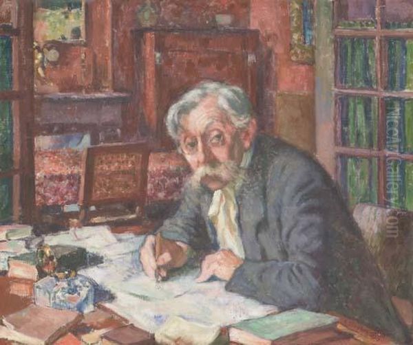 Emile Verhaeren Ecrivant Oil Painting by Theo van Rysselberghe