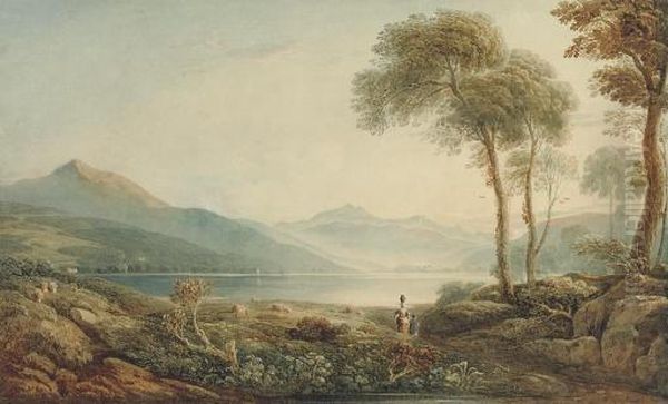 View Of Lake Bala, Snowdonia, With Cader Idris Beyond Oil Painting by John Varley