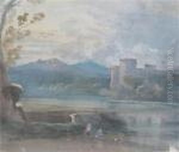 A Castle By A River Oil Painting by John Varley