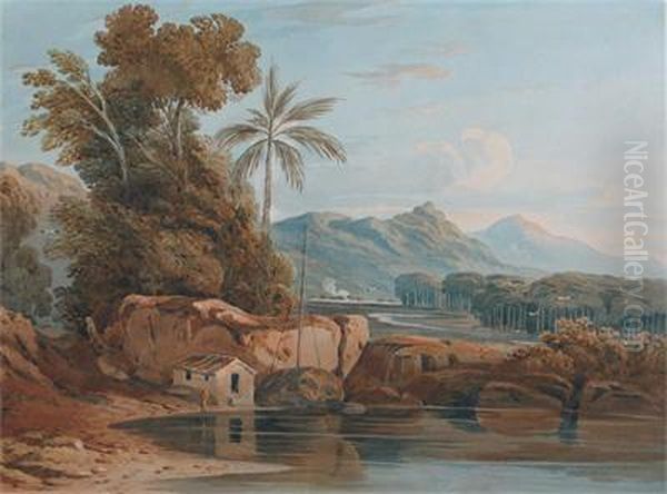 River Landscape In Portugal, Possibly Near Linares Oil Painting by John Varley