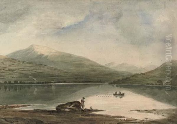 Lake Bala, With Cader Idris Beyond, North Wales Oil Painting by John Varley