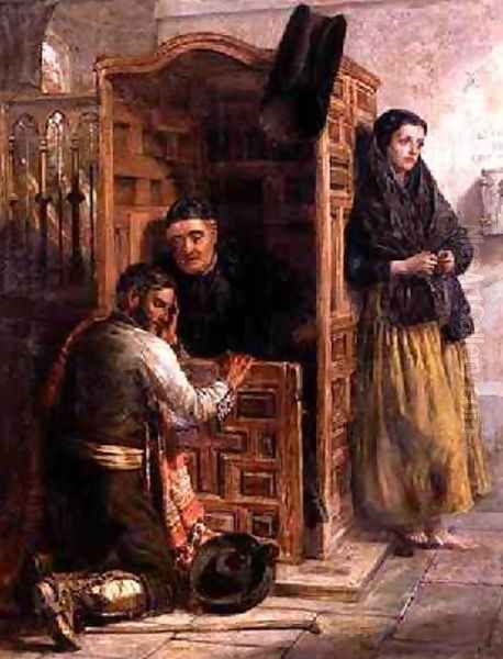 Confession 1862 Oil Painting by Edwin Longsden Long