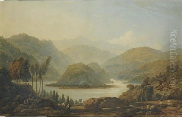 View On The Mondego River Oil Painting by John Varley