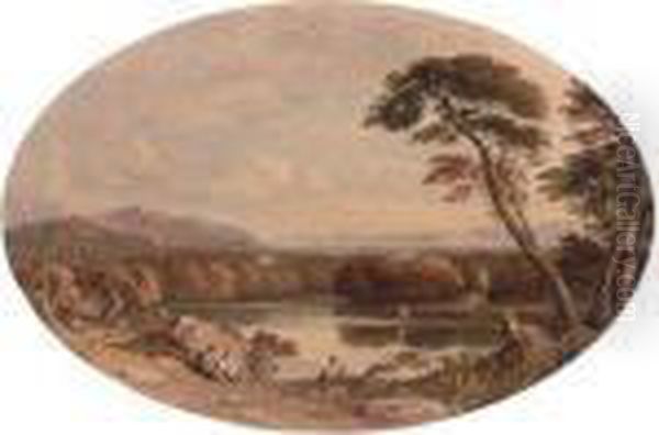 Romantic Landscape With Figures In The Foreground Oil Painting by John Varley