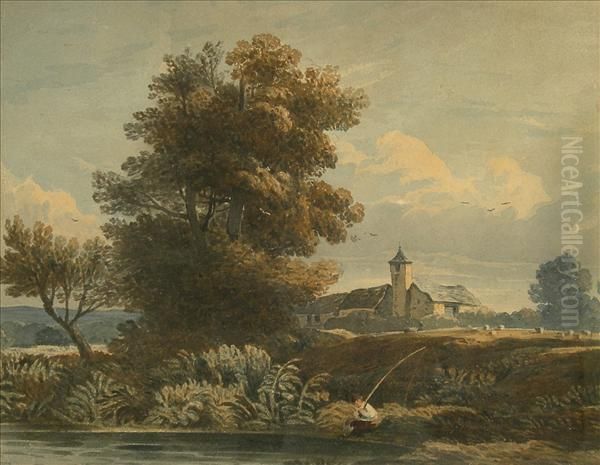 Anglerby A Pool In A Summer Landscape Oil Painting by John Varley