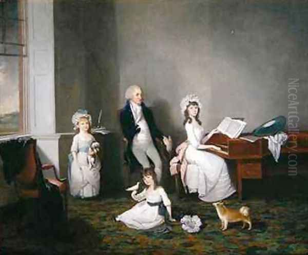 John Richard Comyns of Hylands Essex with his daughters Oil Painting by John Greenwood