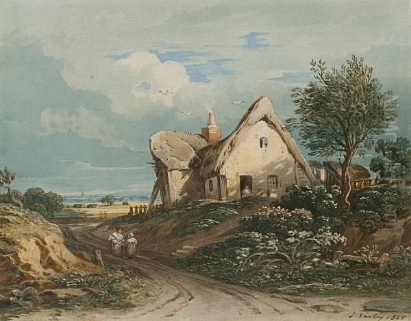 A Thatched Cottage Oil Painting by John Varley