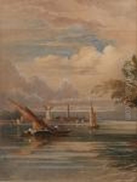 Boating On The Thames Oil Painting by John Varley