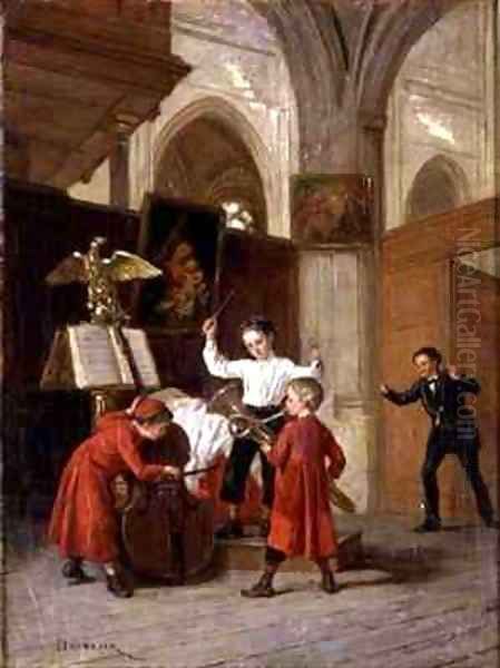 An Impromptu Concert Oil Painting by Theophile-Emmanuel Duverger