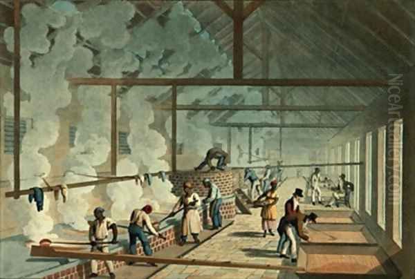 Slaves Ladle Steaming Juice from Vat to Vat Ant Oil Painting by William Clark