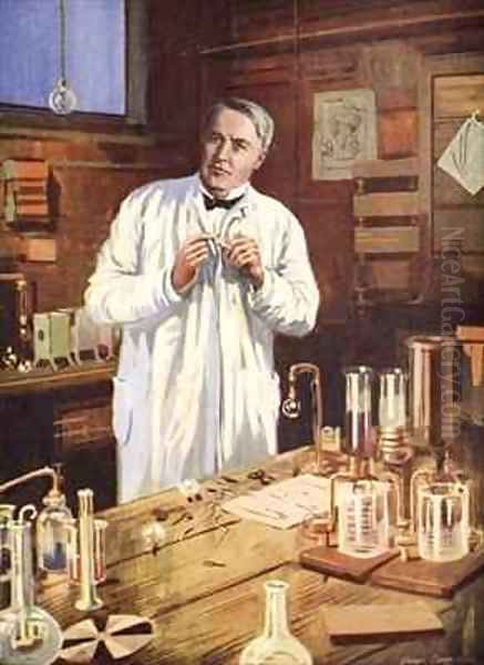 Thomas Edison in his workshop Oil Painting by John Cameron