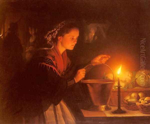 A Market Scene By Candlelight Oil Painting by Petrus van Schendel