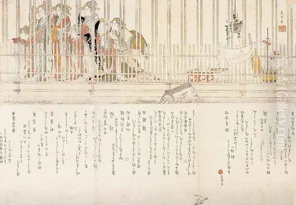 Courtesans and a Cuckoo Oil Painting by Katsushika Hokusai